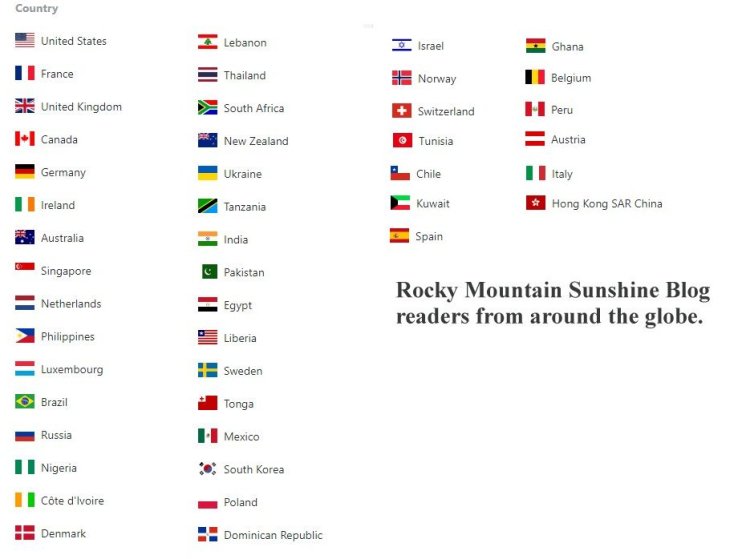 Rocky Mountain Sunshine blog readers 2019